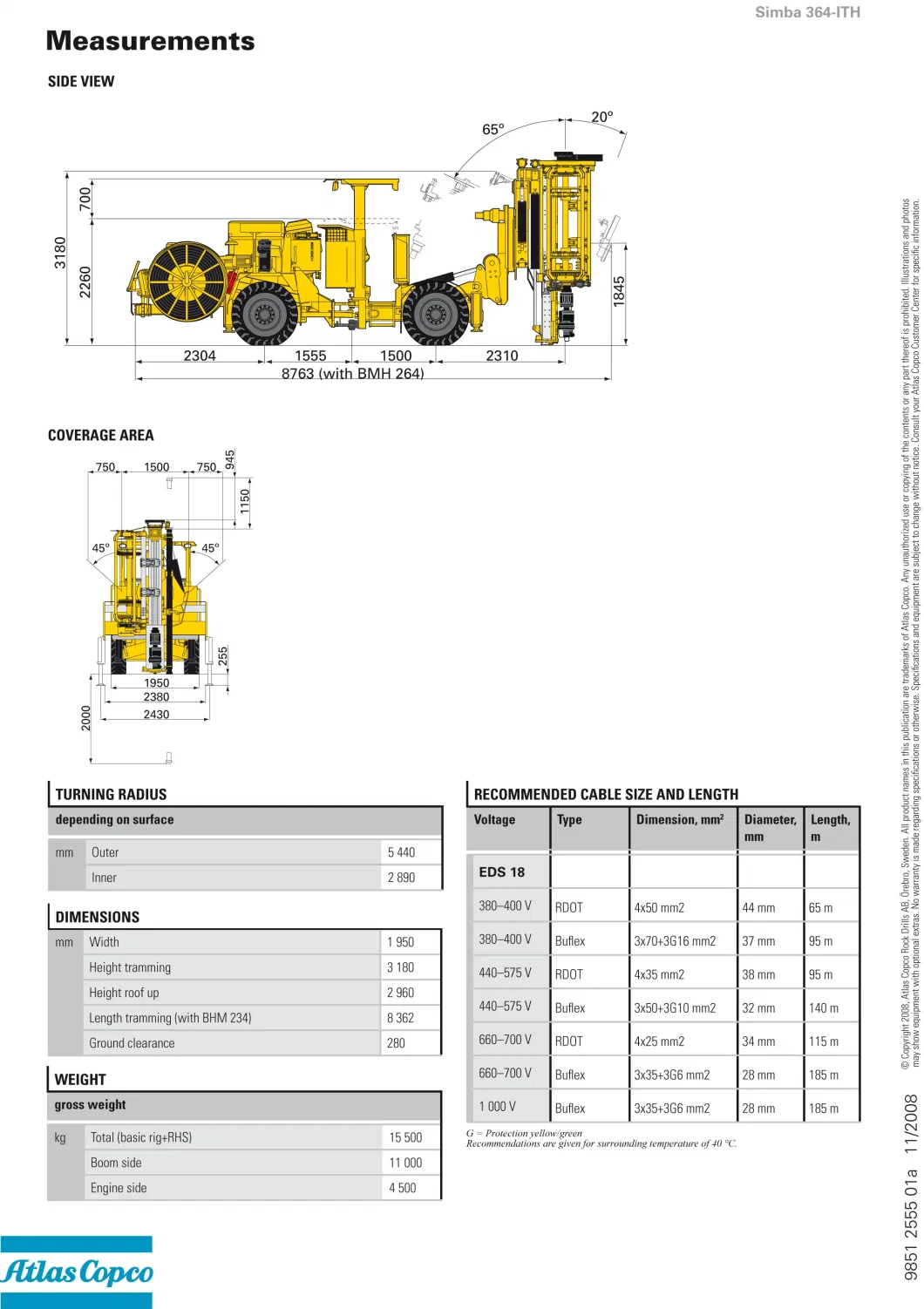 Atlas Copco Production drilling rigs Simba 364-ITH